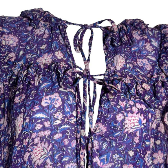 MAJE Purple Dahlia ruffle long sleeve top size 3 Large ties in front floral - Picture 2 of 10